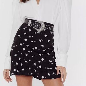 Nasty Gal Black White Stars Swing Flare Skirt Size 4 Ruffle Hem